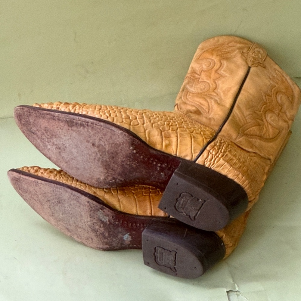 Yellow Cream Rudel Alligator/Leather  Western Cowboy Boots - Picture 10 of 16
